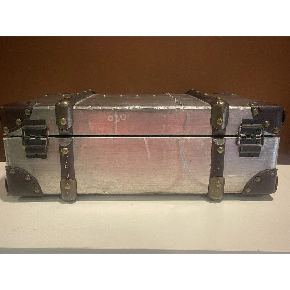 Vintage Style Aluminum Fiberboard Storage Case Suitcase Decor Toy Chest 15x9x5”